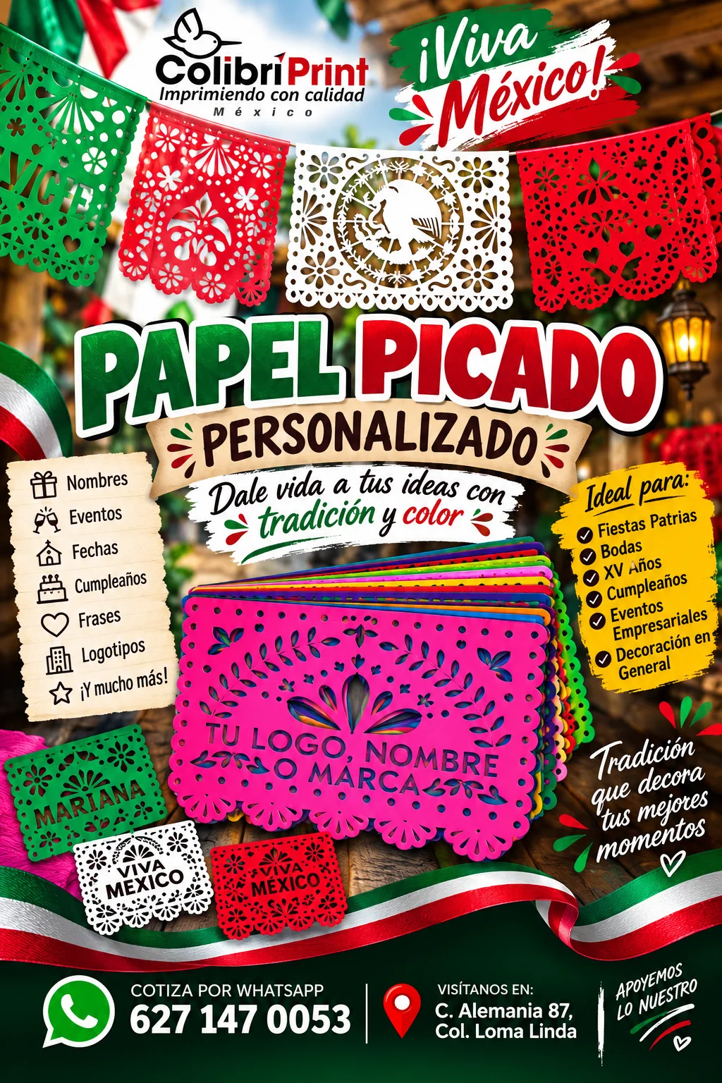 Trabajo personalizado en papel picado