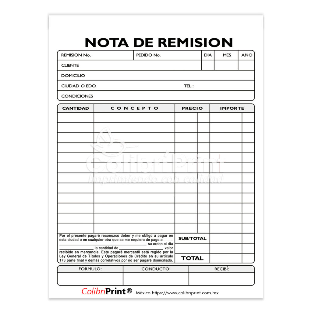 Notas De Remisión Original Y Copia Colibrí Print México 2278