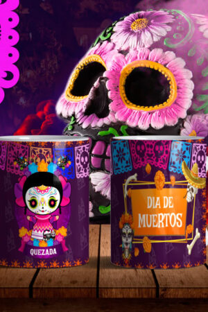 Taza dia de muertos muñequita diseño 4