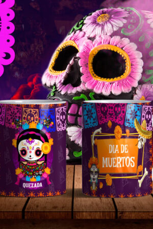 Taza dia de muertos muñequita diseño 3