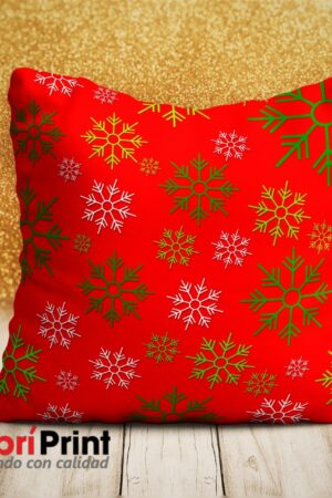 Cojín Navidad Diseño Roja con Copos de Nieve