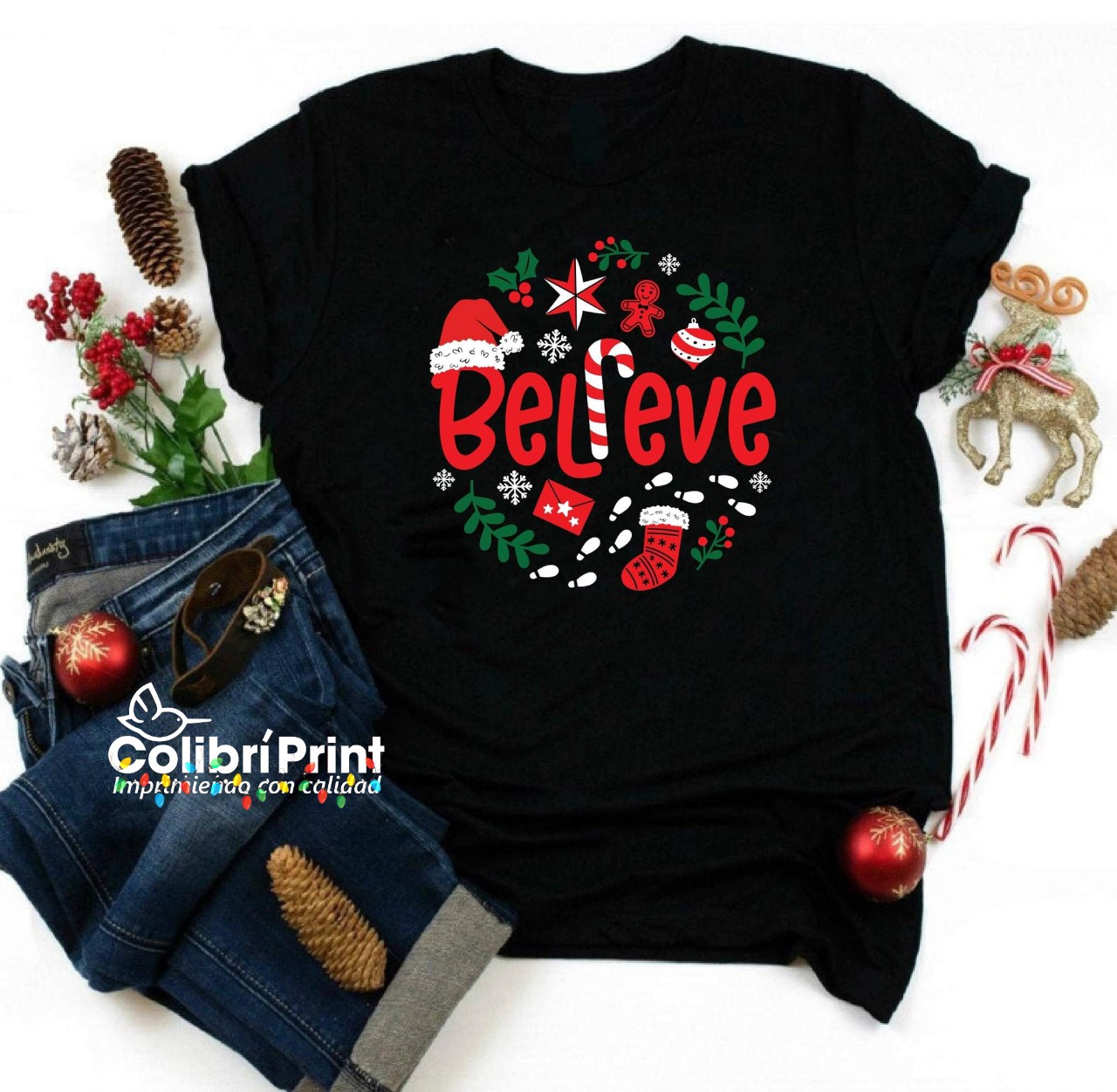 Playera navideña «BELIEVE»