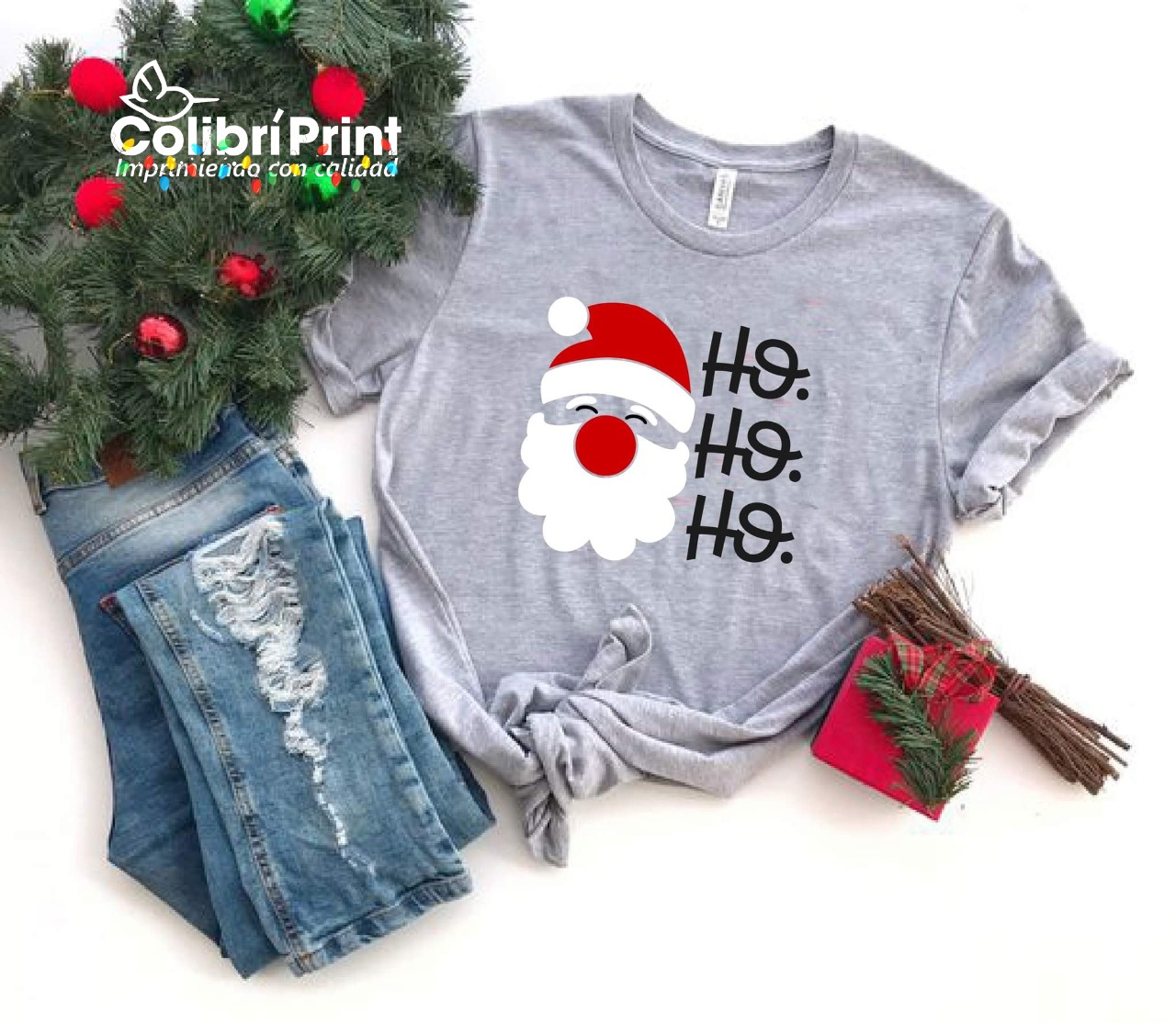 Playera navideña HO HO HO