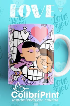 Taza Dibujos Animados Enamorados Timmy y Trixie