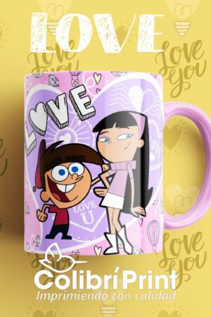 Taza Dibujos Animados Enamorados Timmy y Trixie