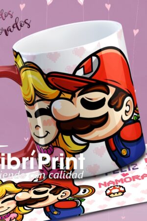 Taza Mario Bros y Peach Enamorados