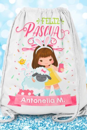Morralito de pascua niña con ovejita