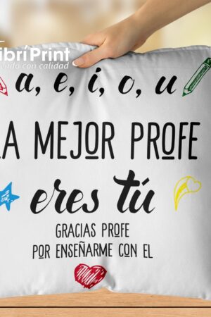 Cojín "a, e, i, o, u el mejor profe eres tú"