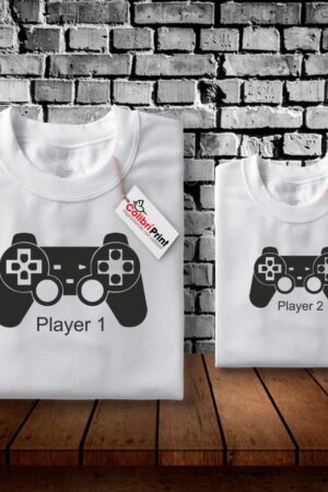 Playera duo papá e hijo, "Player 1, Player 2, control de videojuegos"