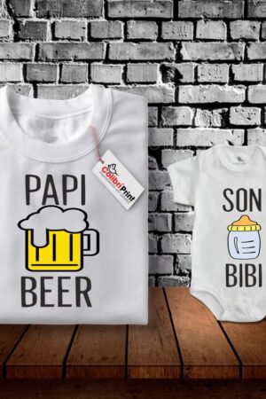 Playera duo papá e hijo, "Papi beer, son bibi"