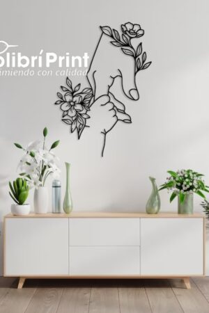 Arte de pared del Día de las Madres, Arte de pared de manos de mamá y bebé con flores