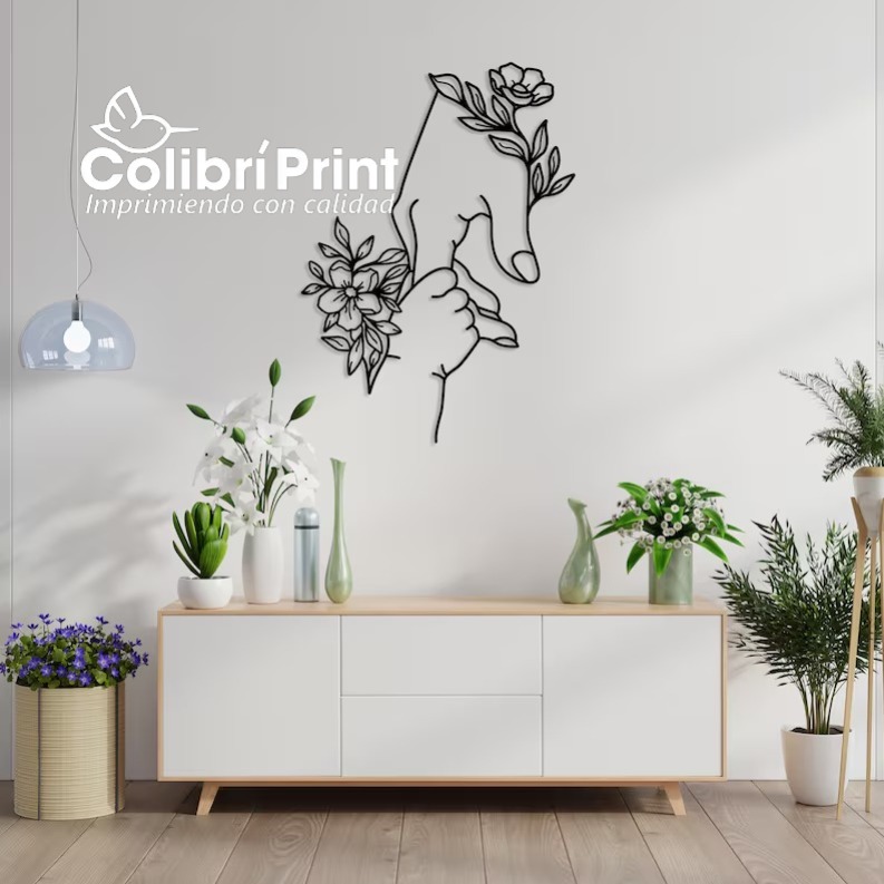Arte de pared del Día de las Madres, Arte de pared de manos de mamá y bebé con flores