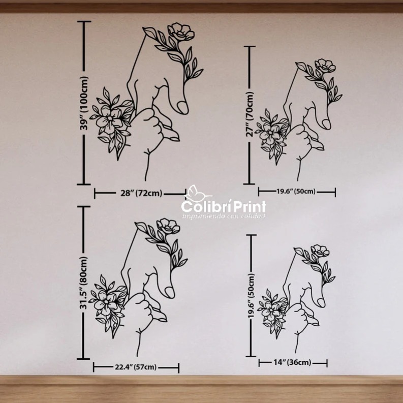 Arte de pared del Día de las Madres, Arte de pared de manos de mamá y bebé con flores - Imagen 6