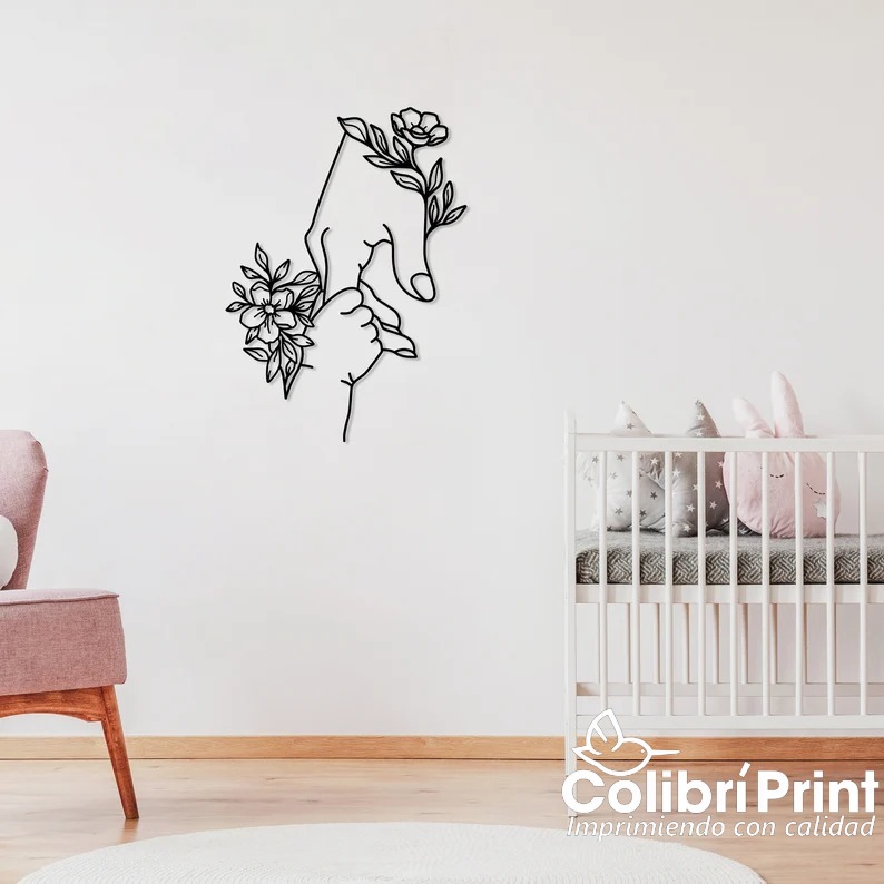 Arte de pared del Día de las Madres, Arte de pared de manos de mamá y bebé con flores - Imagen 4